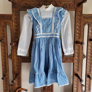 Vintage 1984 Blue and White Dress with Lace